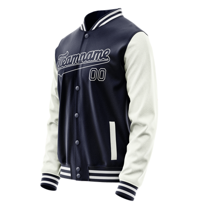 Custom Navy White Solid Color Varsity Letterman Jacket