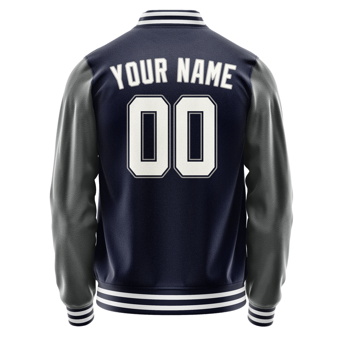 Custom Navy Gray Solid Color Varsity Letterman Jacket