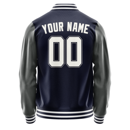 Custom Navy Gray Solid Color Varsity Letterman Jacket