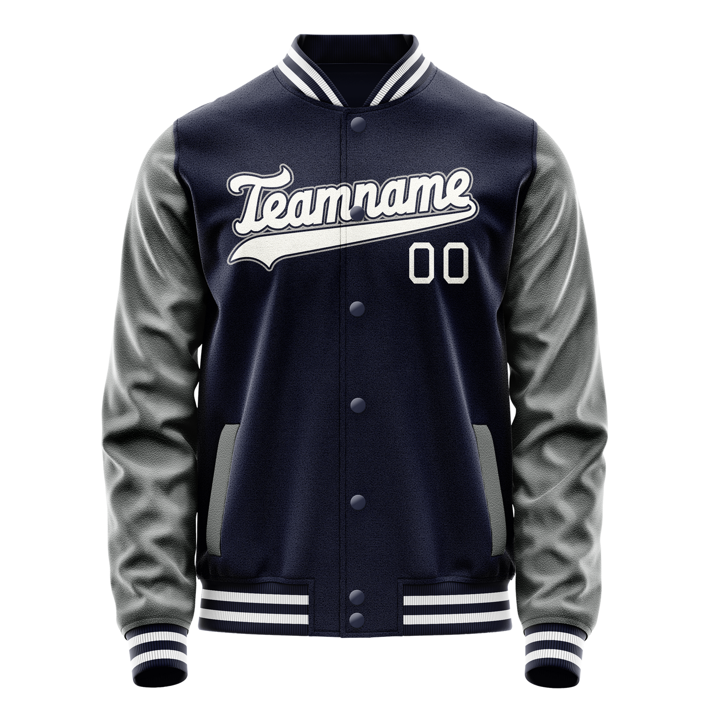 Custom Navy Gray Solid Color Varsity Letterman Jacket