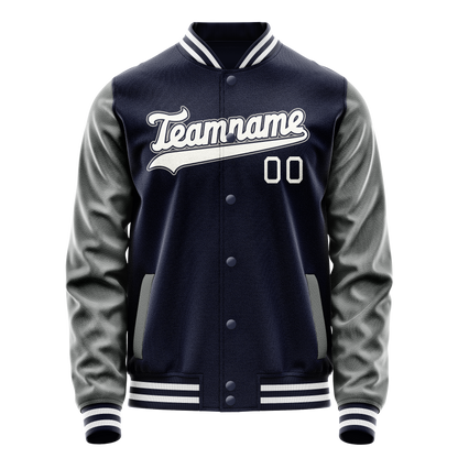 Custom Navy Gray Solid Color Varsity Letterman Jacket