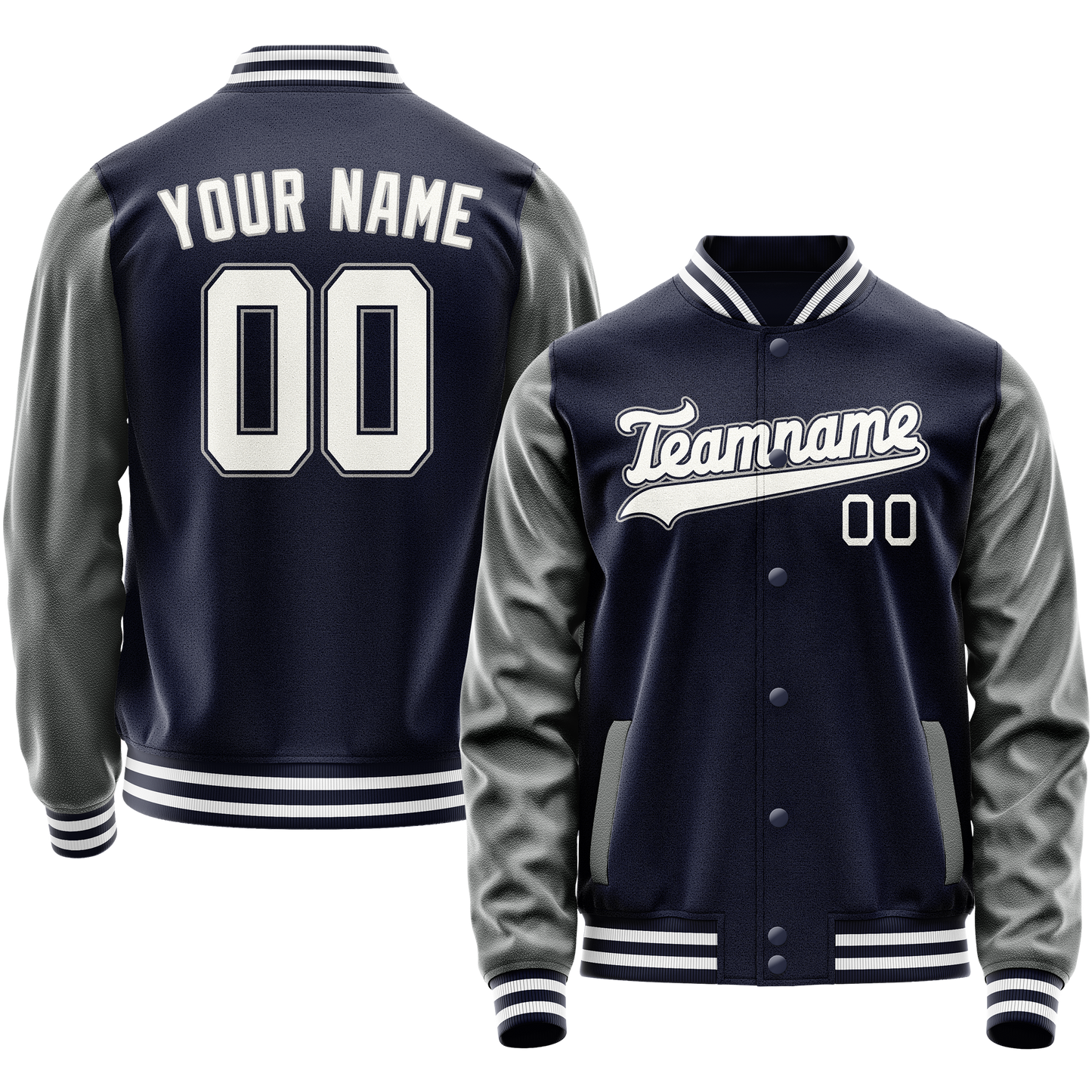 Custom Navy Gray Solid Color Varsity Letterman Jacket