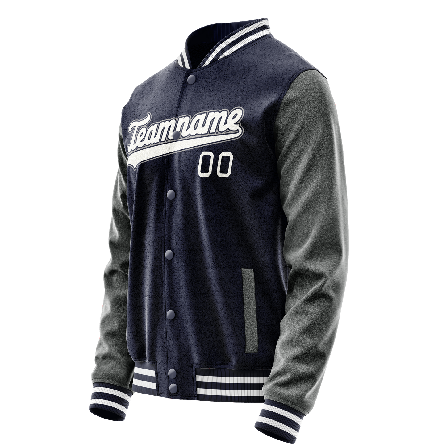 Custom Navy Gray Solid Color Varsity Letterman Jacket