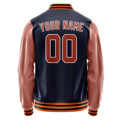 Custom Navy Brown Solid Color Varsity Letterman Jacket
