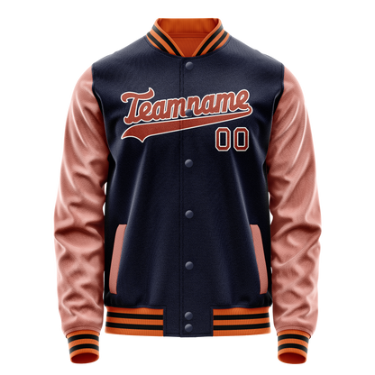 Custom Navy Brown Solid Color Varsity Letterman Jacket
