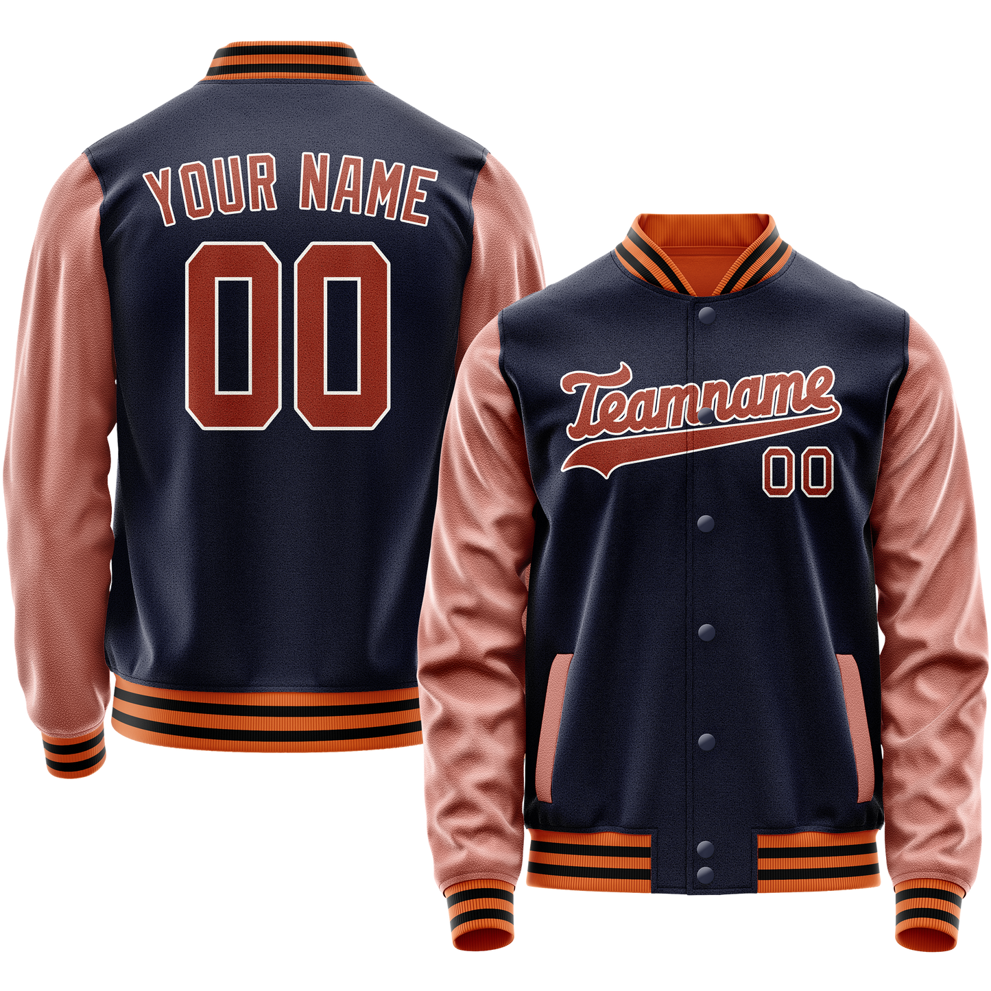 Custom Navy Brown Solid Color Varsity Letterman Jacket