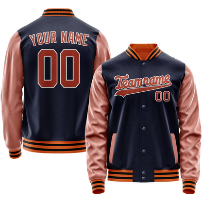 Custom Navy Brown Solid Color Varsity Letterman Jacket