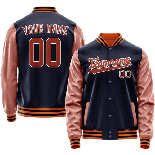 Custom Navy Brown Solid Color Varsity Letterman Jacket