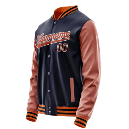 Custom Navy Brown Solid Color Varsity Letterman Jacket