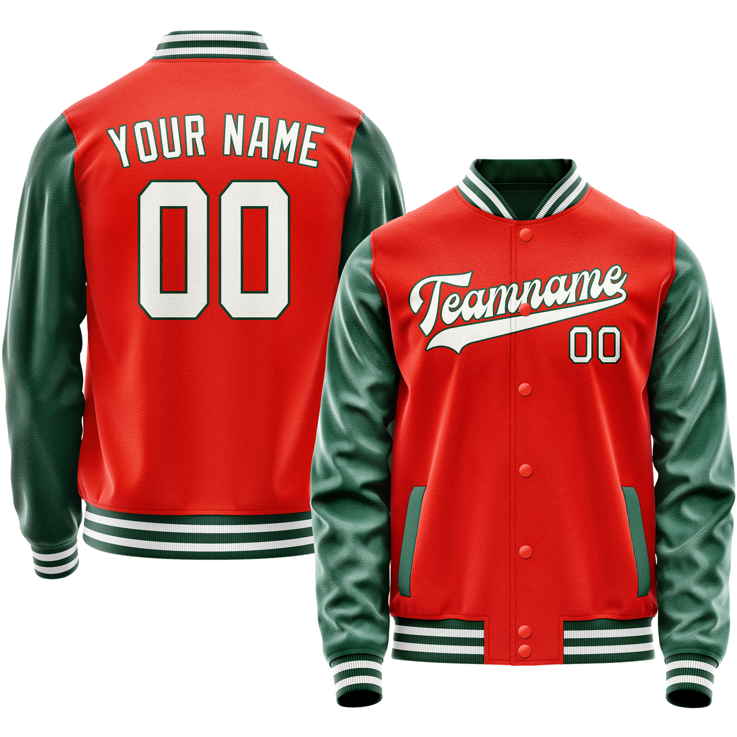 Custom Orange Kelly-Green Solid Color Varsity Letterman Jacket