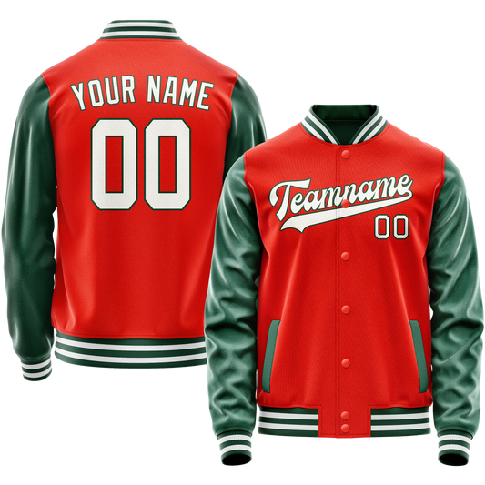 Custom Orange Kelly-Green Solid Color Varsity Letterman Jacket