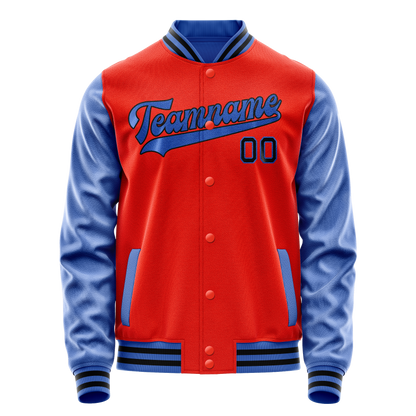 Custom Orange Light-Blue Solid Color Varsity Letterman Jacket