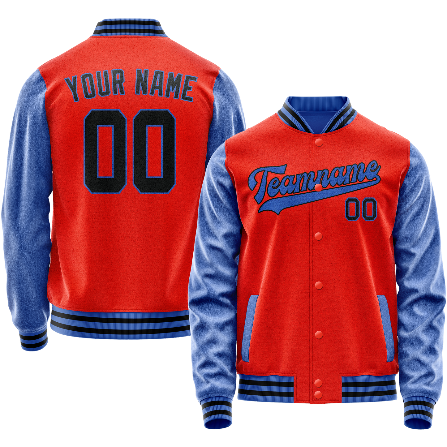 Custom Orange Light-Blue Solid Color Varsity Letterman Jacket