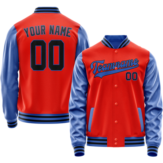 Custom Orange Light-Blue Solid Color Varsity Letterman Jacket