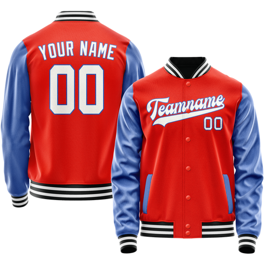Custom Orange Royal Solid Color Varsity Letterman Jacket