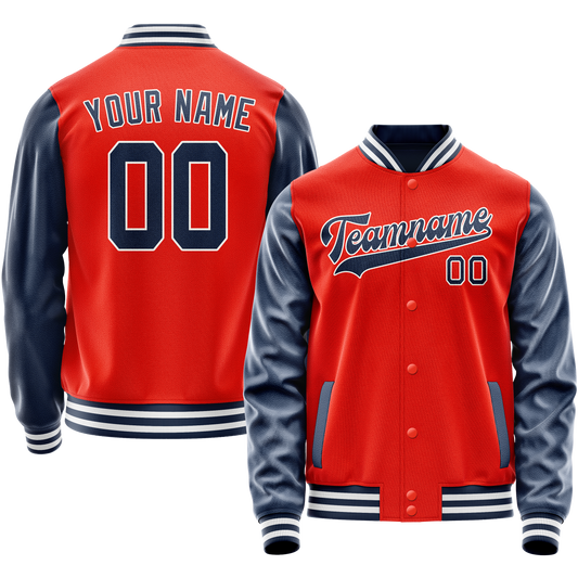 Custom Orange Royal Solid Color Varsity Letterman Jacket