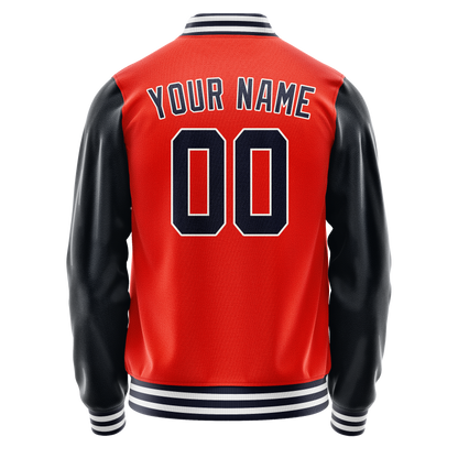 Custom Orange Navy Solid Color Varsity Letterman Jacket