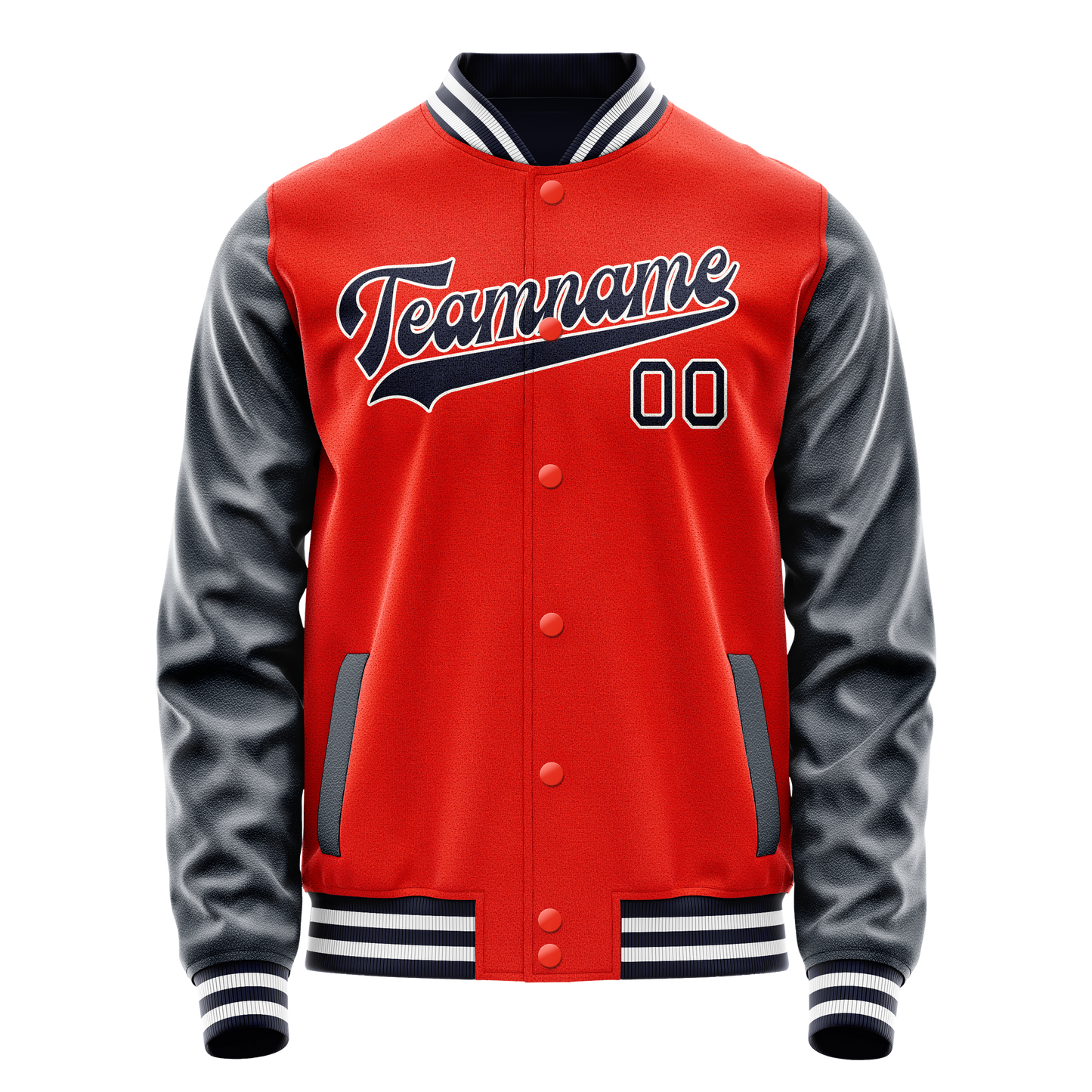 Custom Orange Navy Solid Color Varsity Letterman Jacket