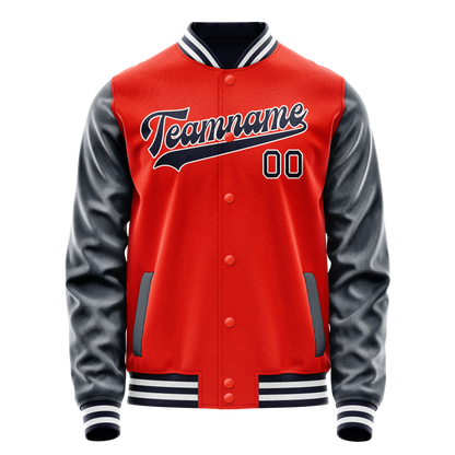 Custom Orange Navy Solid Color Varsity Letterman Jacket