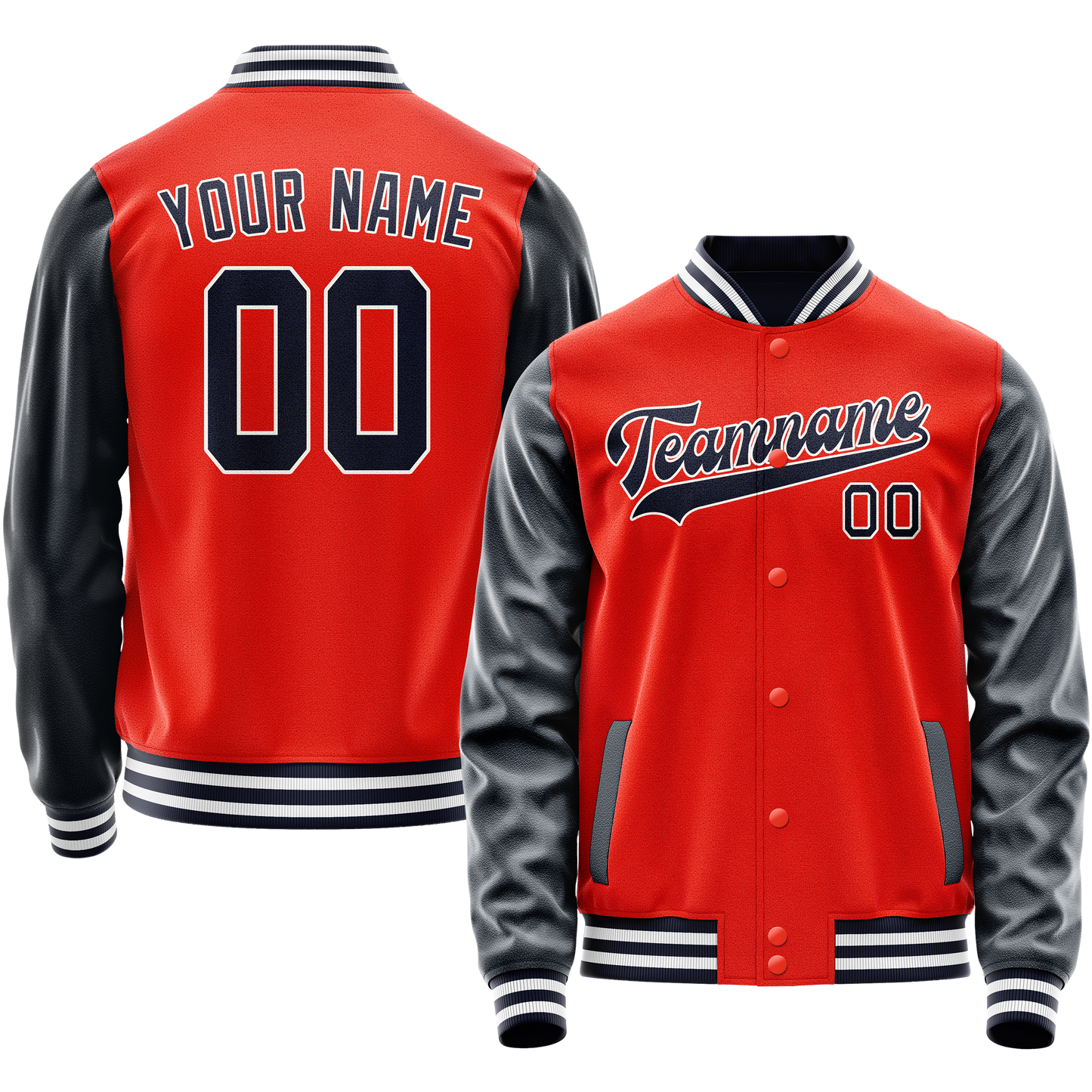 Custom Orange Navy Solid Color Varsity Letterman Jacket