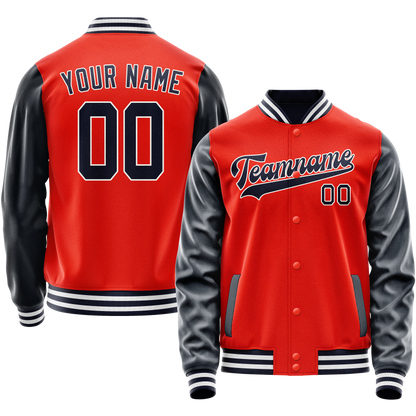 Custom Orange Navy Solid Color Varsity Letterman Jacket