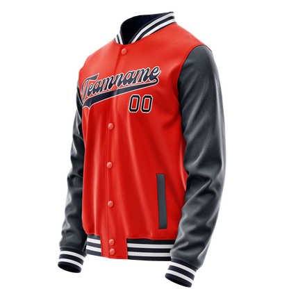 Custom Orange Navy Solid Color Varsity Letterman Jacket