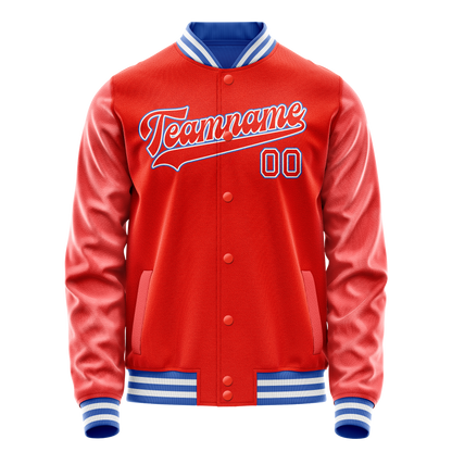 Custom Orange White Solid Color Varsity Letterman Jacket