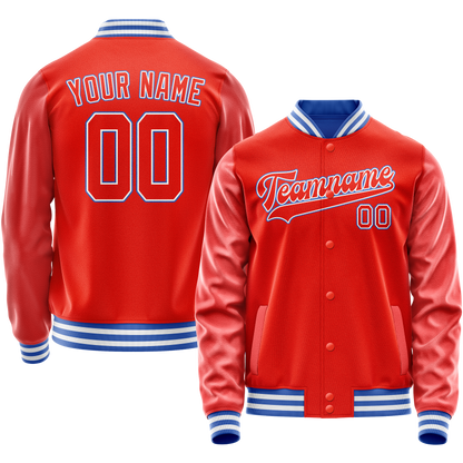 Custom Orange White Solid Color Varsity Letterman Jacket