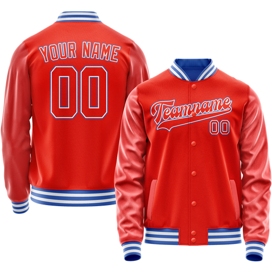 Custom Orange White Solid Color Varsity Letterman Jacket