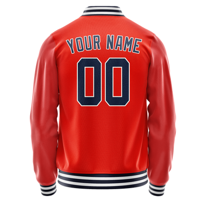 Custom Orange Navy Solid Color Varsity Letterman Jacket