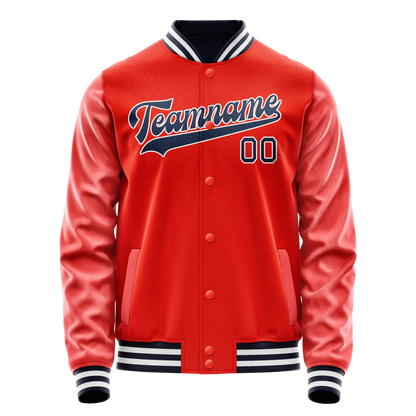 Custom Orange Navy Solid Color Varsity Letterman Jacket