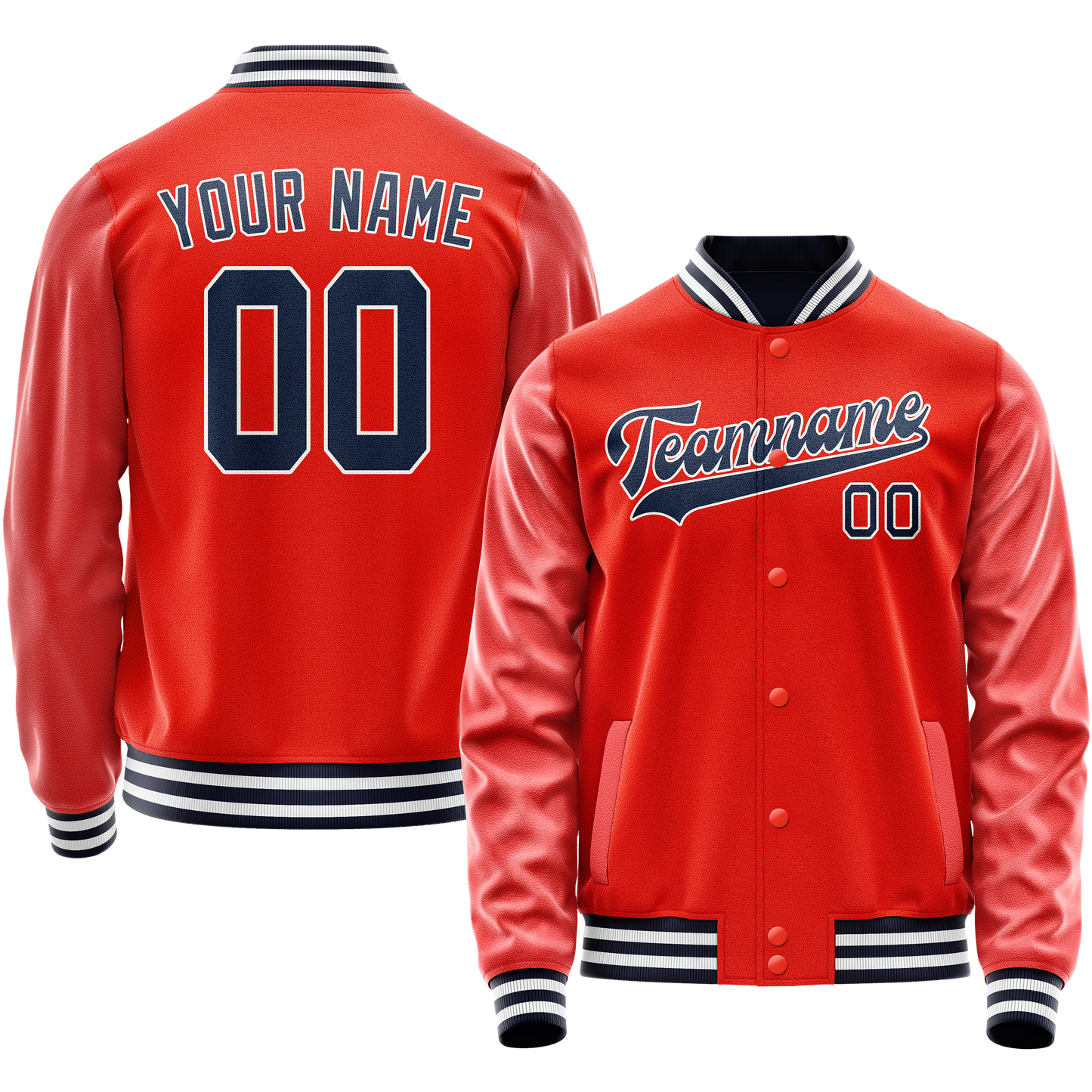 Custom Orange Navy Solid Color Varsity Letterman Jacket