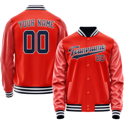 Custom Orange Navy Solid Color Varsity Letterman Jacket