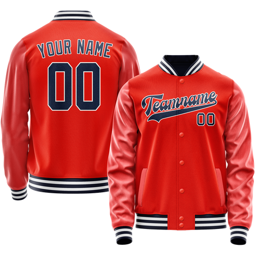 Custom Orange Navy Solid Color Varsity Letterman Jacket