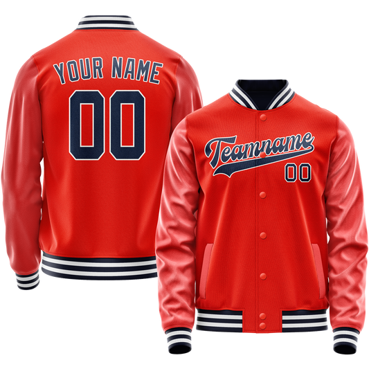Custom Orange Navy Solid Color Varsity Letterman Jacket