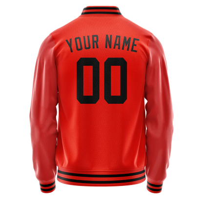 Custom Orange Black Solid Color Varsity Letterman Jacket