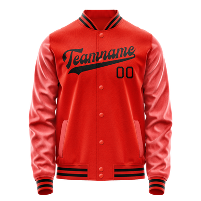 Custom Orange Black Solid Color Varsity Letterman Jacket