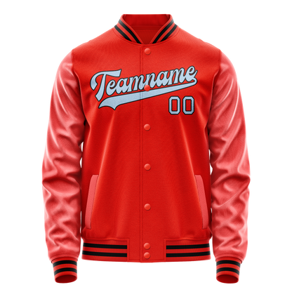 Custom Orange Light-Blue Solid Color Varsity Letterman Jacket