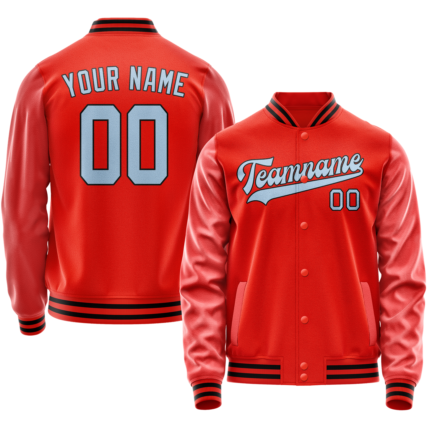 Custom Orange Light-Blue Solid Color Varsity Letterman Jacket