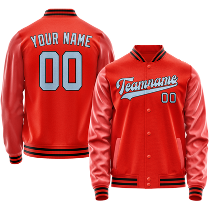 Custom Orange Light-Blue Solid Color Varsity Letterman Jacket