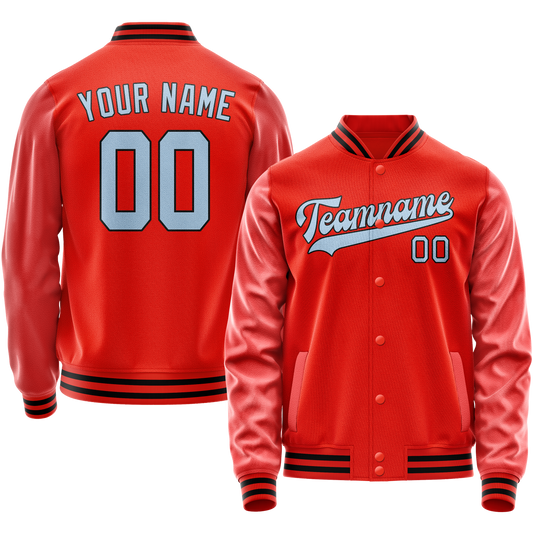 Custom Orange Light-Blue Solid Color Varsity Letterman Jacket