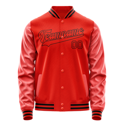 Custom Orange Black Solid Color Varsity Letterman Jacket