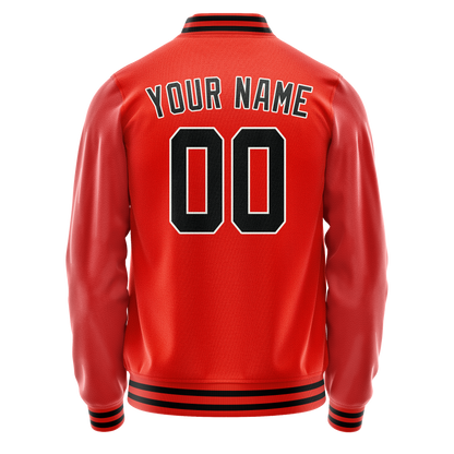 Custom Orange Black Solid Color Varsity Letterman Jacket