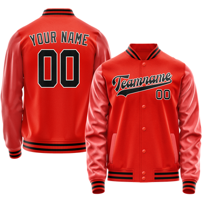 Custom Orange Black Solid Color Varsity Letterman Jacket