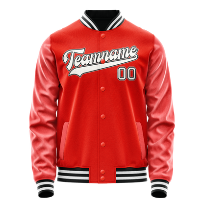 Custom Orange White Solid Color Varsity Letterman Jacket