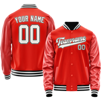 Custom Orange White Solid Color Varsity Letterman Jacket