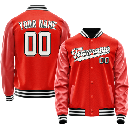 Custom Orange White Solid Color Varsity Letterman Jacket