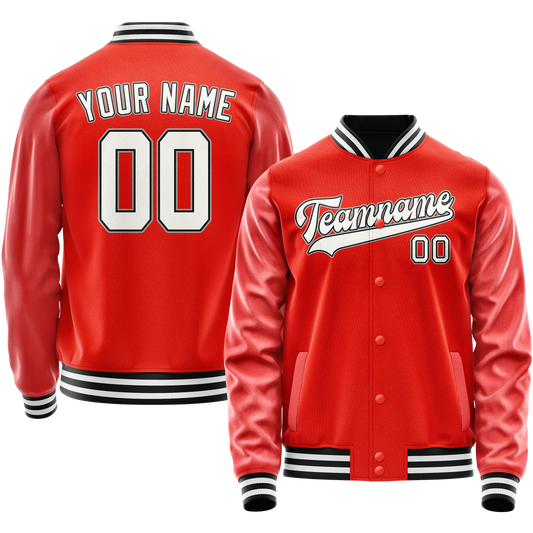 Custom Orange White Solid Color Varsity Letterman Jacket