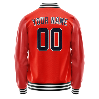 Custom Orange Black Solid Color Varsity Letterman Jacket