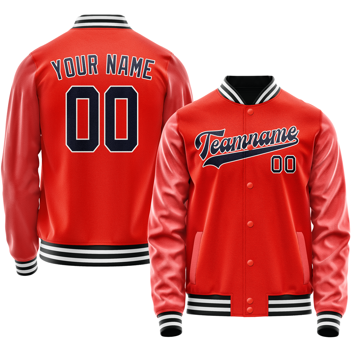 Custom Orange Black Solid Color Varsity Letterman Jacket